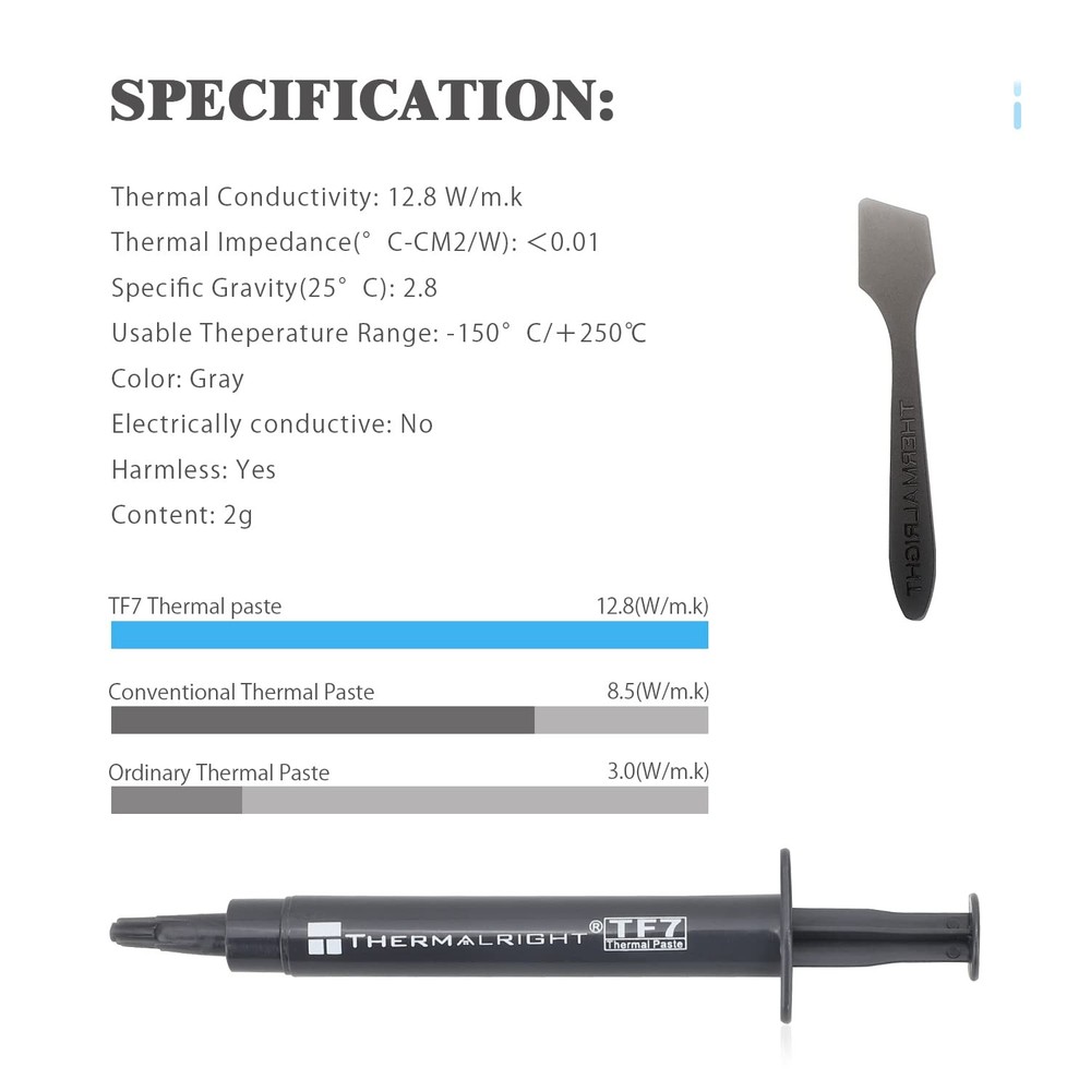 TF7 2g Thermal Compound Paste, 12.8W/m.k, CPU, GPU, Spatula, Heat Sink, Paste