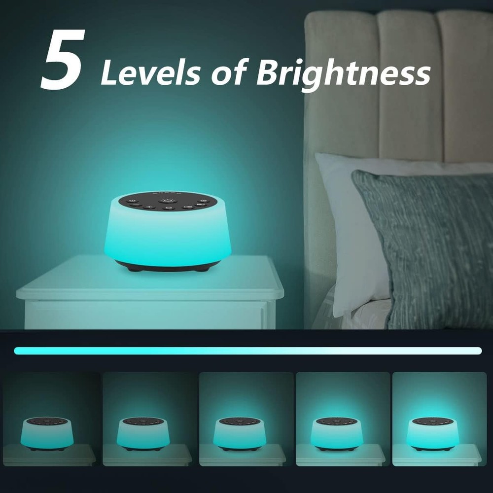 White Noise Machine with Night Light, 25 Sounds, Timer, Memory Function