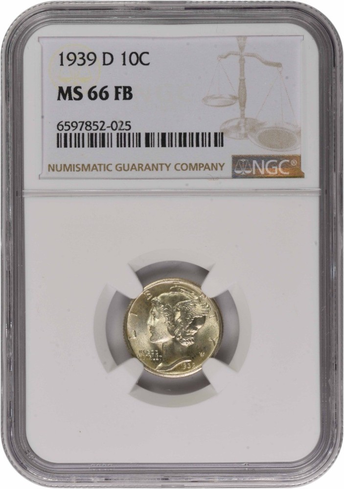 1939-D Mercury Silver Dime MS66FB NGC