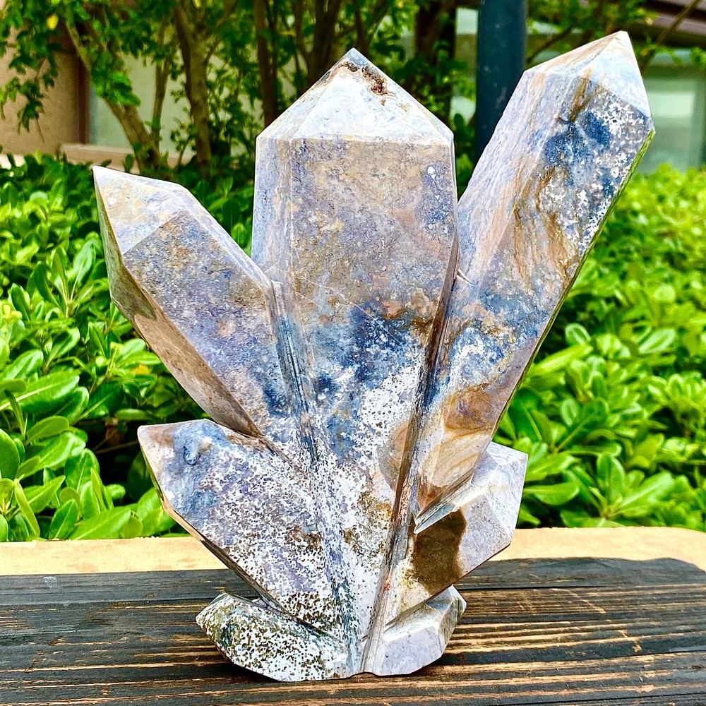 6.09LB Natural Water Grass Agate Column Quartz Multi pointed Column