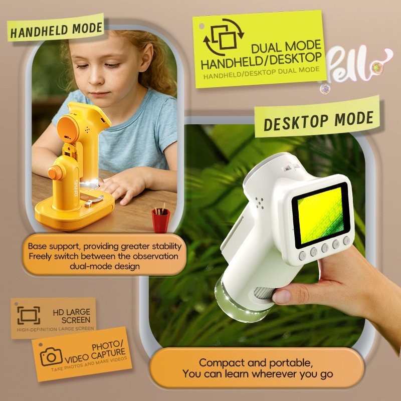 1600x Microscope for Kids, 2" Digital Screen Kids Microscopes