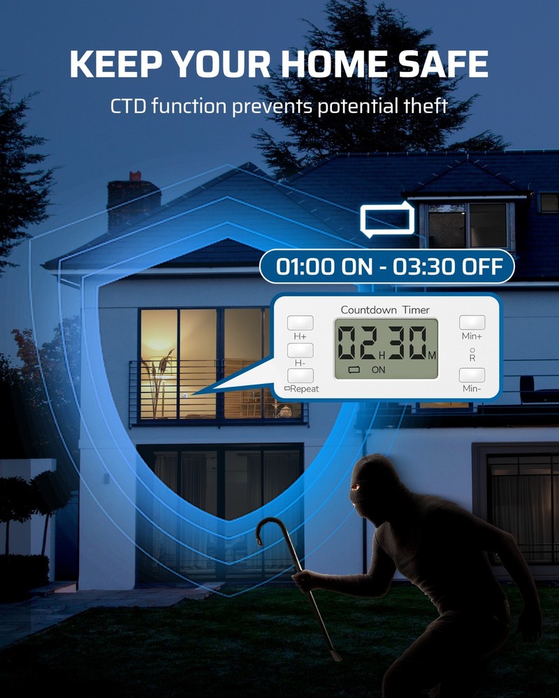 DEWENWILS Electrical Timer, Countdown & Repeat Modes, for Grow Lights & Charger