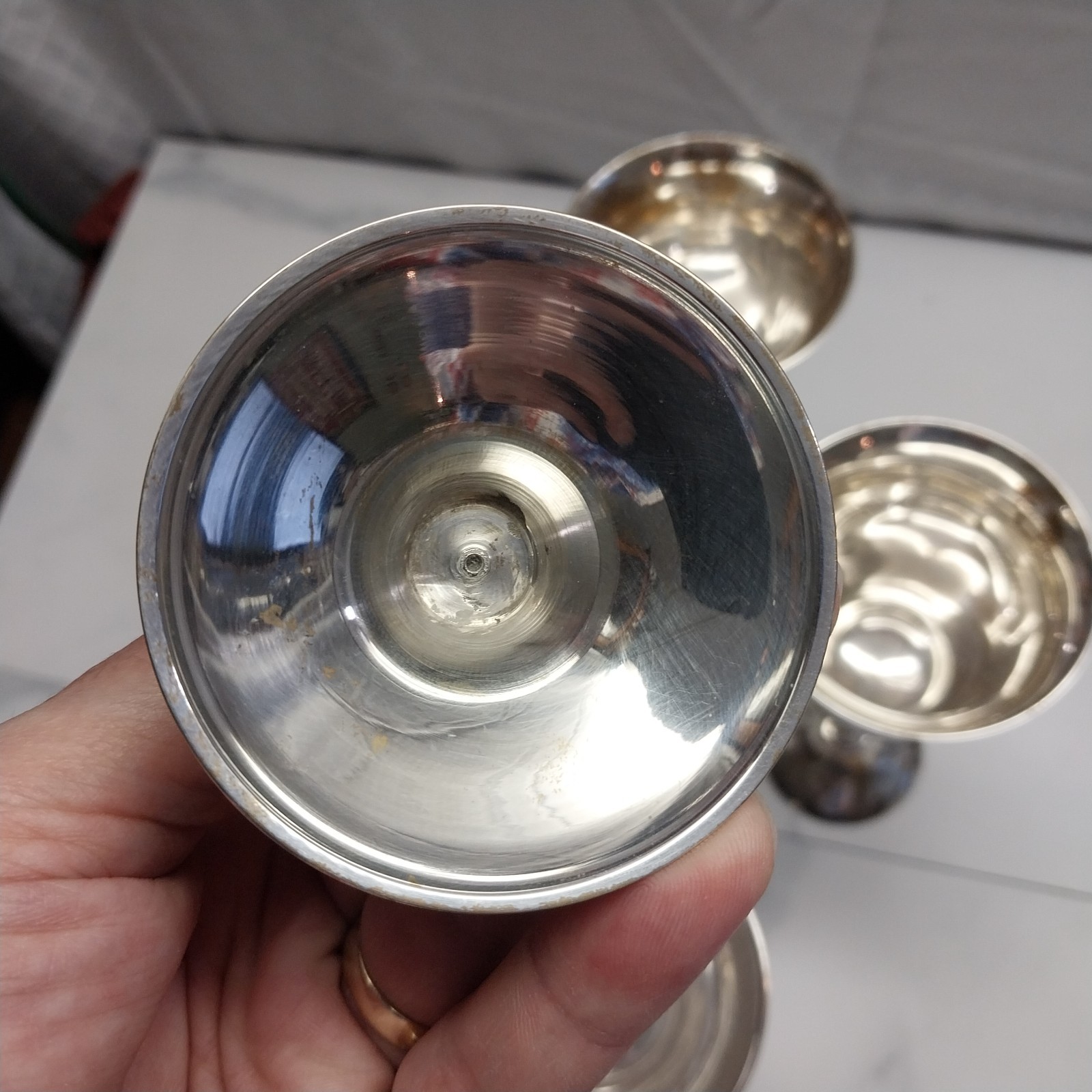 Leonard Water Wine Vintage Silver-plate 8" goblets - set of 4 - worn decor