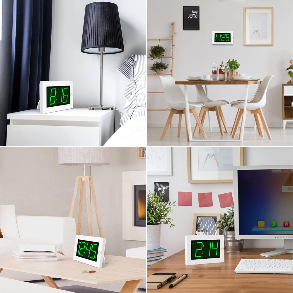 LED Digital Clock, Alarm Clock, Wall Clock, 3" LED Digit Display, Adjustable Bri