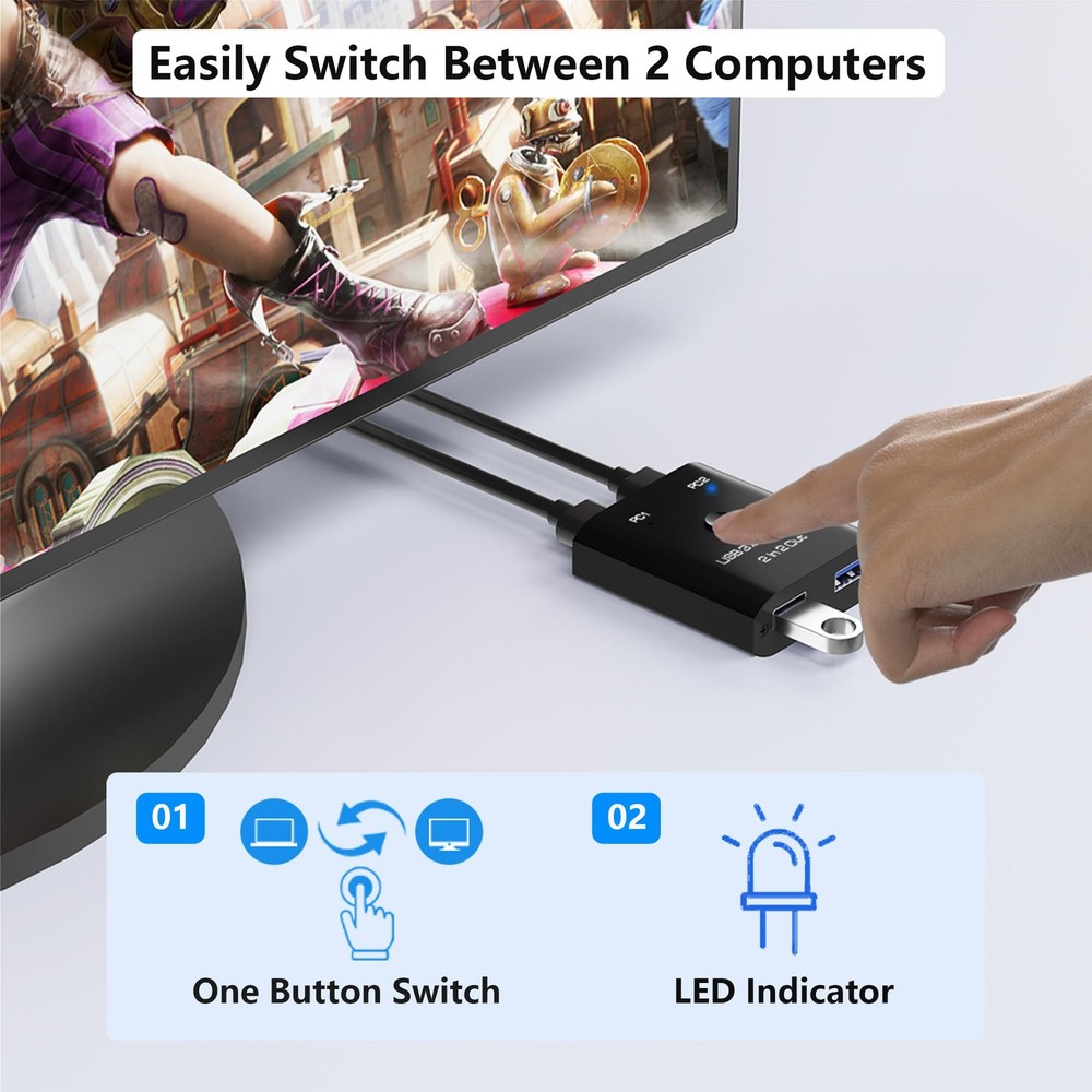 2 in 2 Out USB 3.0 Switch, Switcher for 2 Computers Sharing Keyboard,...