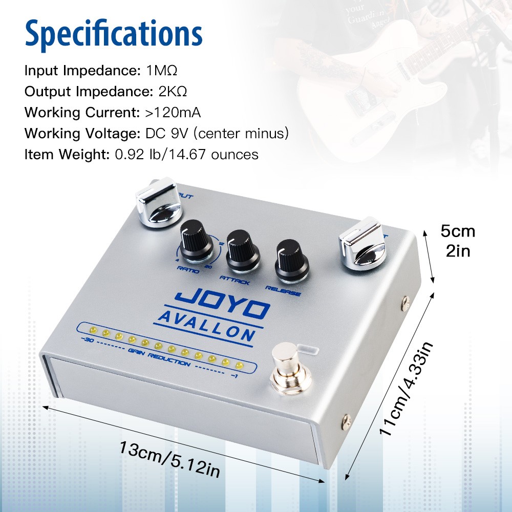JOYO Compressor Effect Pedal Dynamic Feedback For Electric Guitar Bass (Opened)