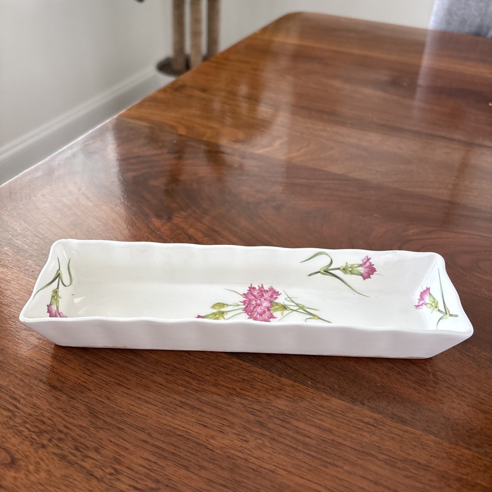 Shafford Fine Bone China Hand Decorated Rectangular Trinket Dish with Carnations