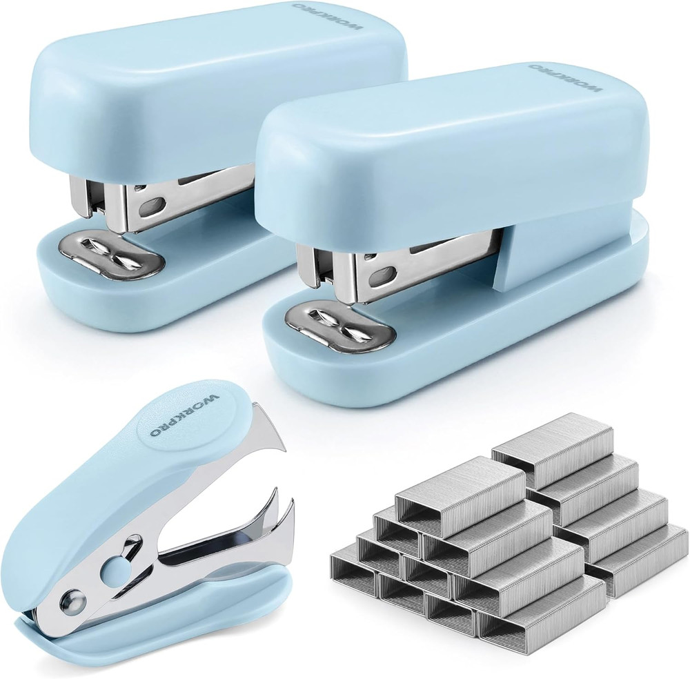 Mini Stapler with Staples, Blue Stapler Set Includes Two Small Staplers, One Sta