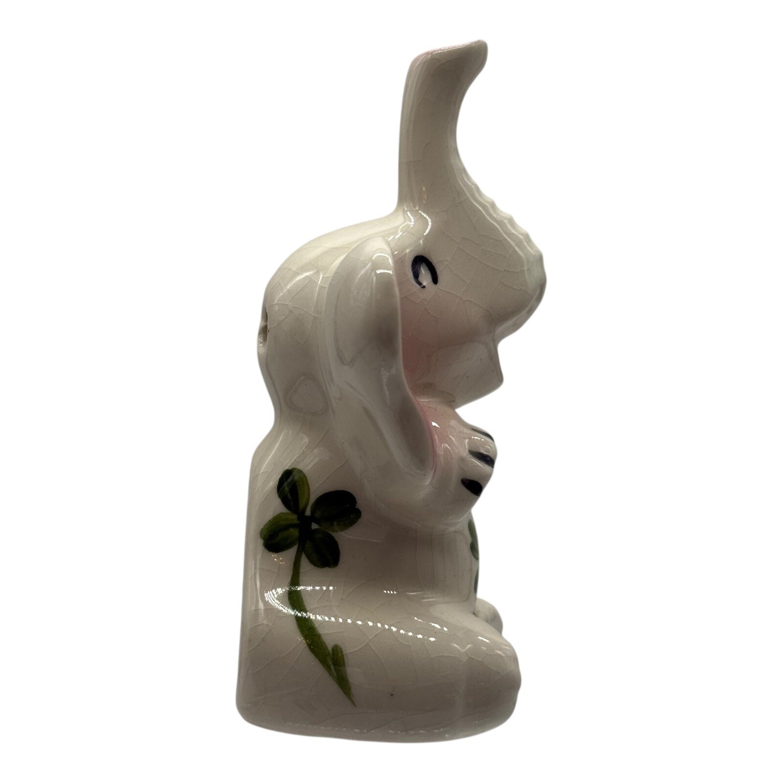 Elephant Figurine Lucky Shamrock Trunk Up Ceramic Good Luck Decor Vintage Cute