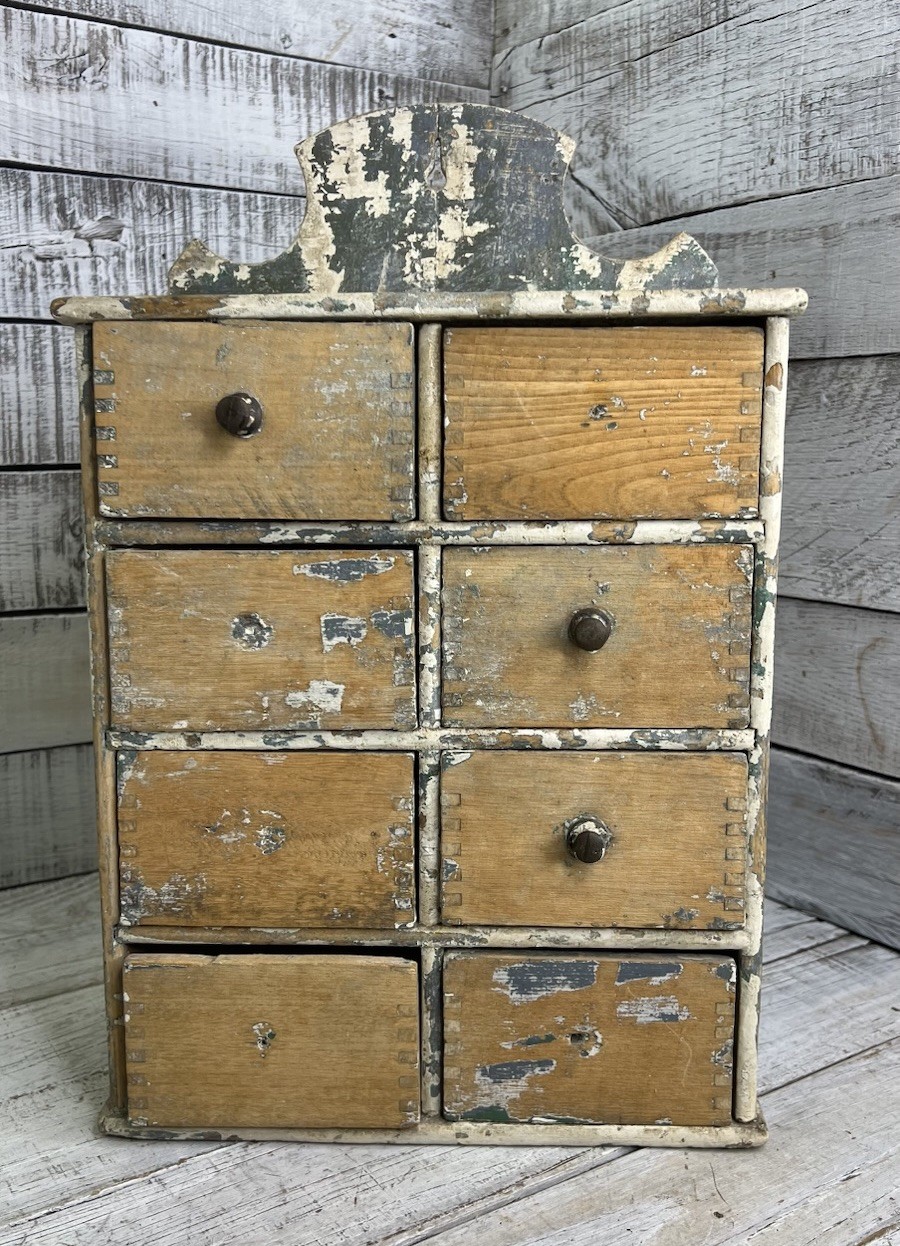 ANTIQUE VINTAGE WOODEN 8 DRAWER SPICE CABINET APOTHECARY CHEST HANDMADE AS IS 🤎