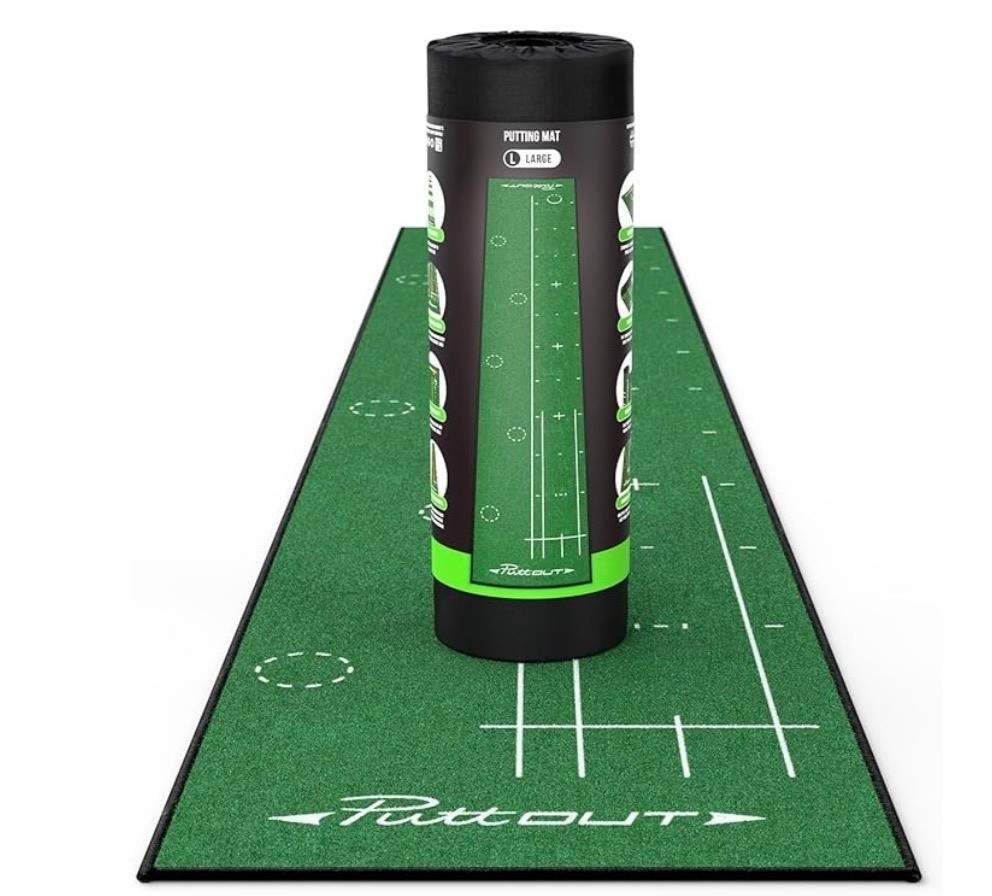 PuttOUT Large Golf Putting Mat Indoor Practice Green Alignment Training Aid