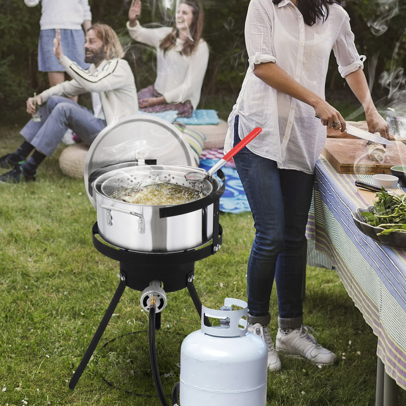 Outdoor Propane Deep Fryer with 10Qt Fryer Pot Strainer Basket Aluminum Pot