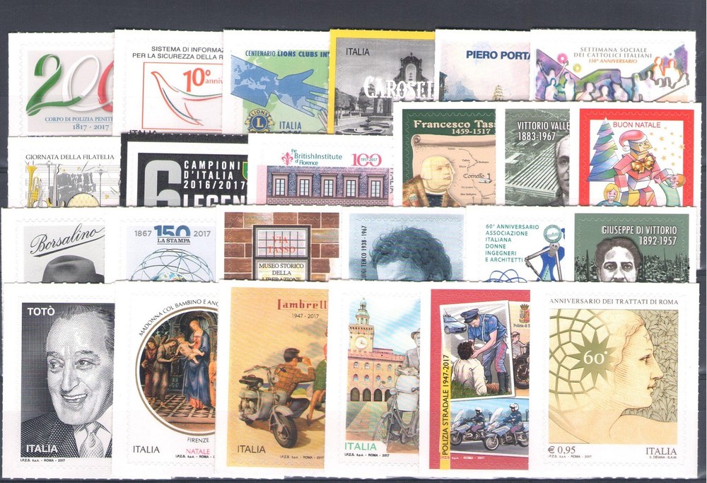 2017 Italy, complete year 52 values + 2 sheets, MNH**