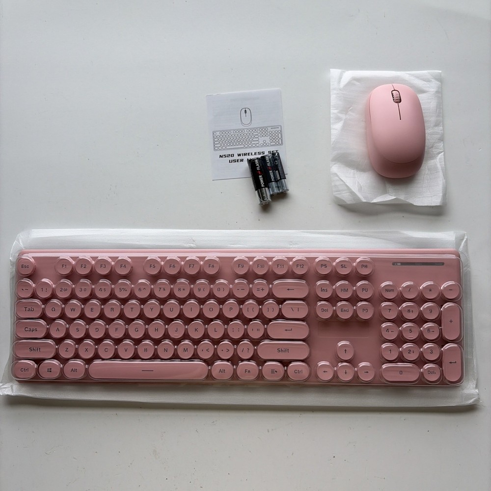 Wireless Keyboard and Mouse Combo, Full Size Compact Quiet Wireless Pink