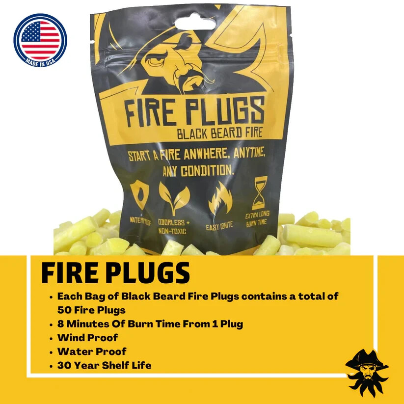 Black Beard Fire PLUGS - (50) Fire Starting Tinder Plugs - Made in the USA