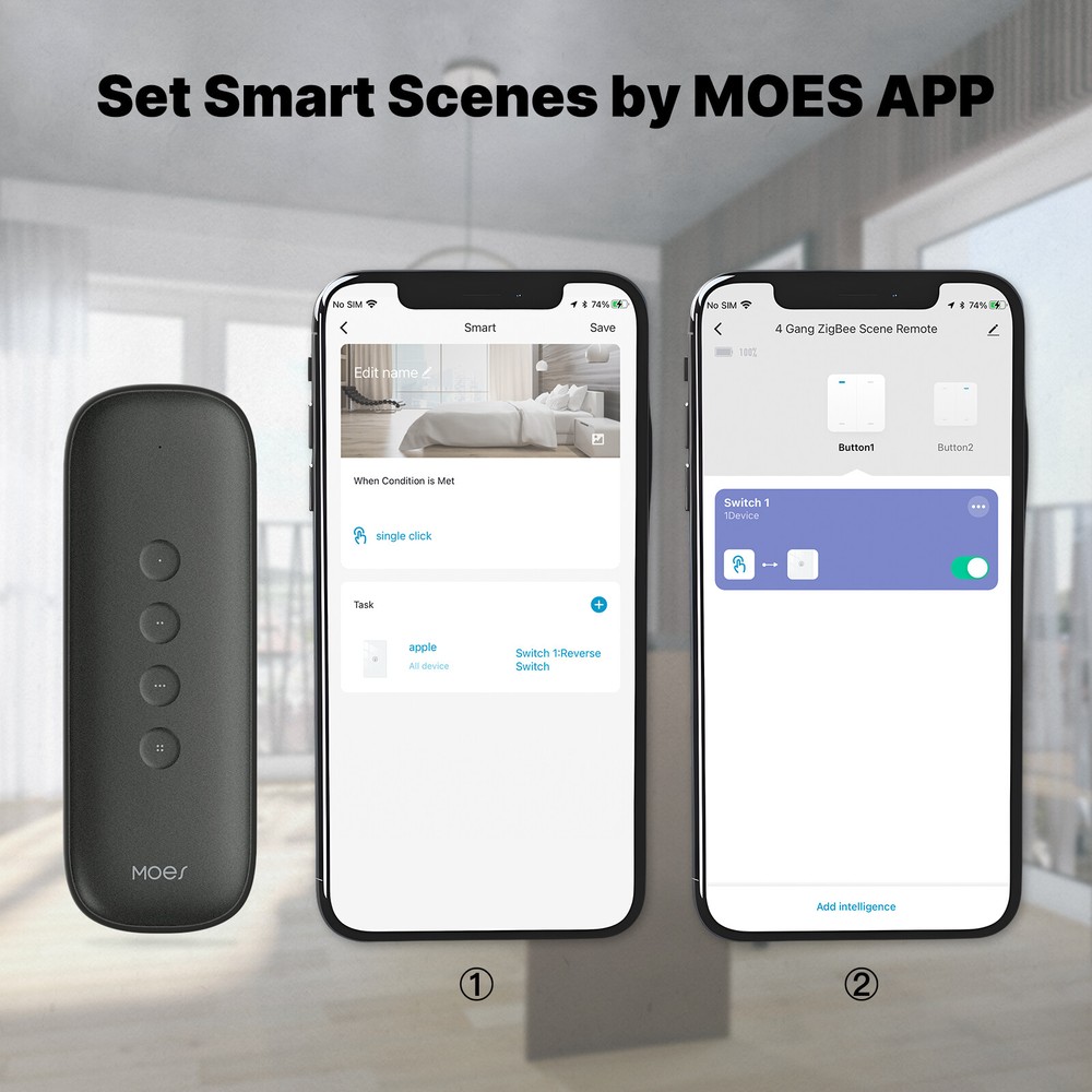 MOES Tuya ZigBee Smart Scene Switch Portable Wireless 12 Scenario Remote Control