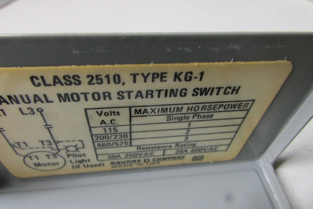 Square D Class 2510 Type KG-1 Manual Motor Starter Switch