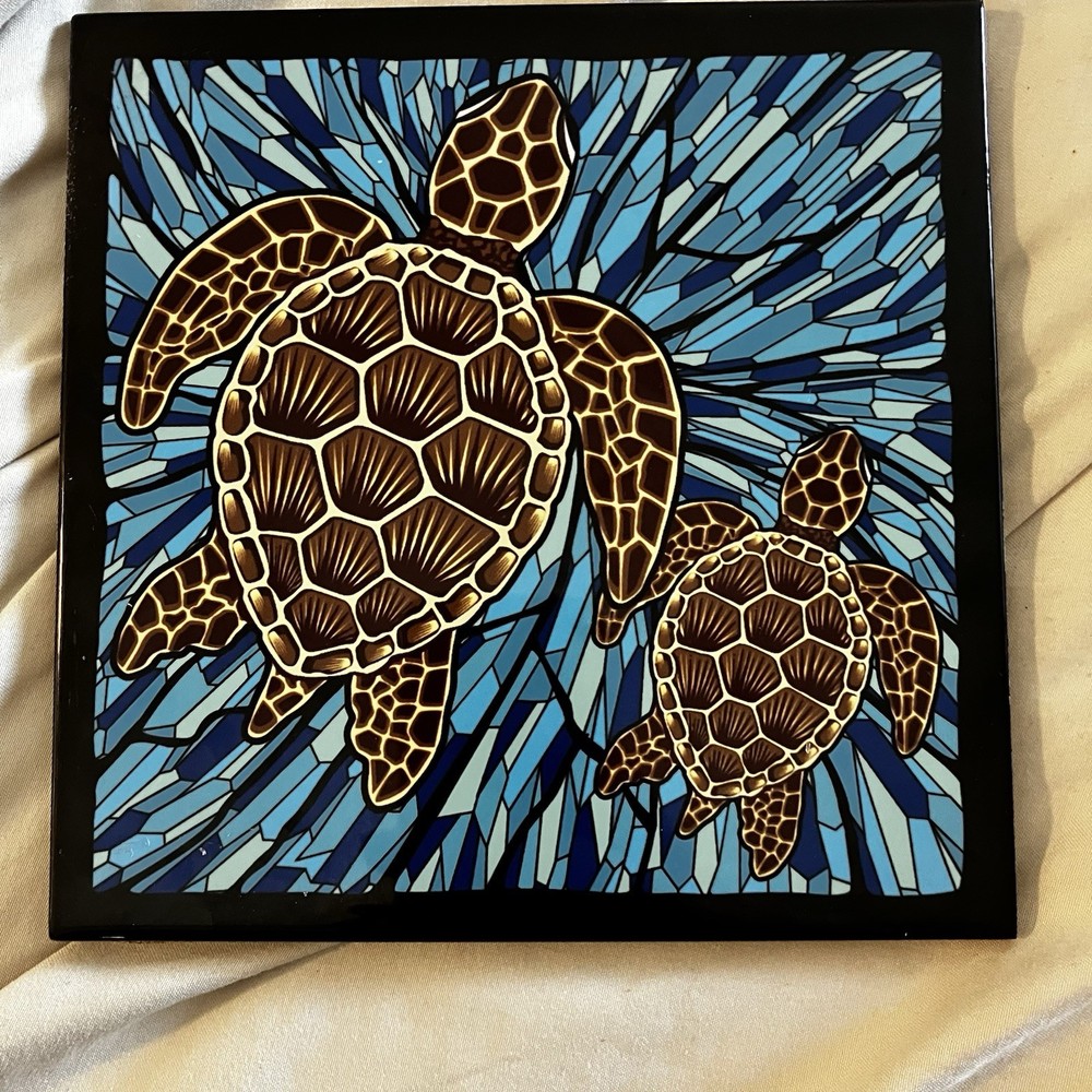 Islander Hawaii Ceramic Tile Trivet Blue Honu Turtle