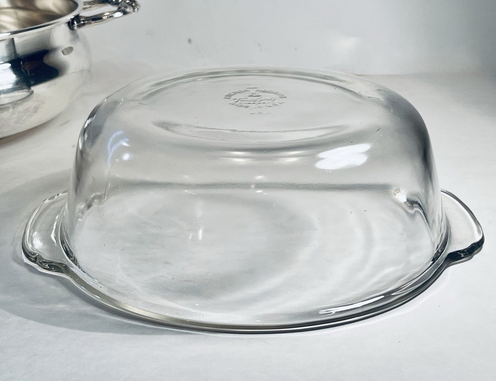 VTG Leonard Silver Plated Casserole Dish w/Glass Pyrex Corning 2 Qt. Insert