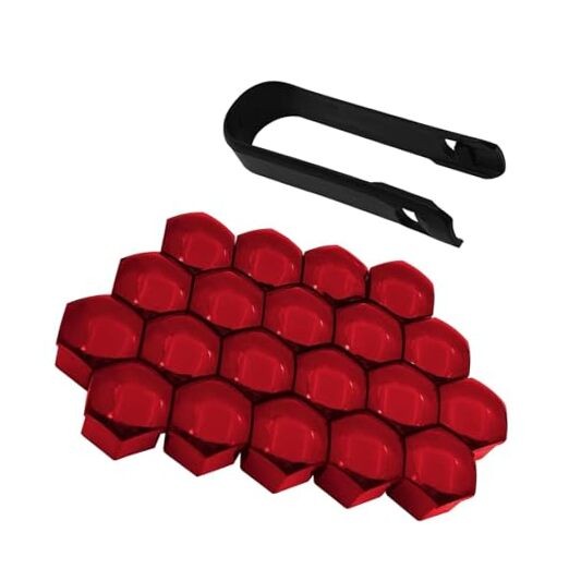 Lug Nut Covers, 19 mm Tire Nut Dustproof Protective Cover with Pull 20 PCS Red