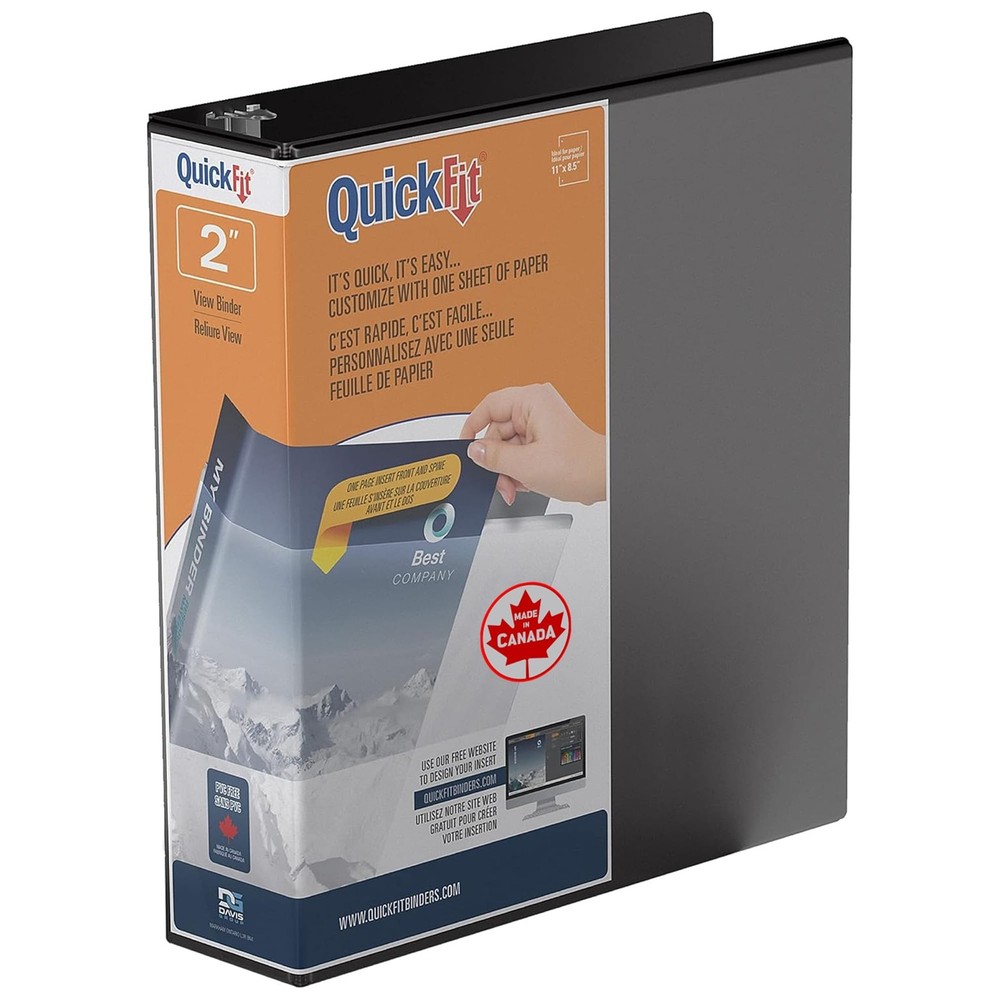 QuickFit View Binder, 3-Ring Binder for School or Office, Round Ring, Black, ...