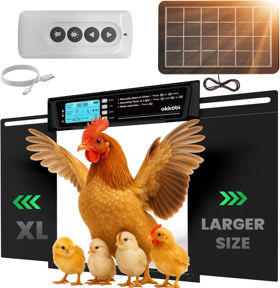 Extra Large Automatic Chicken Coop Door Solar Powered, Aluminum Auto