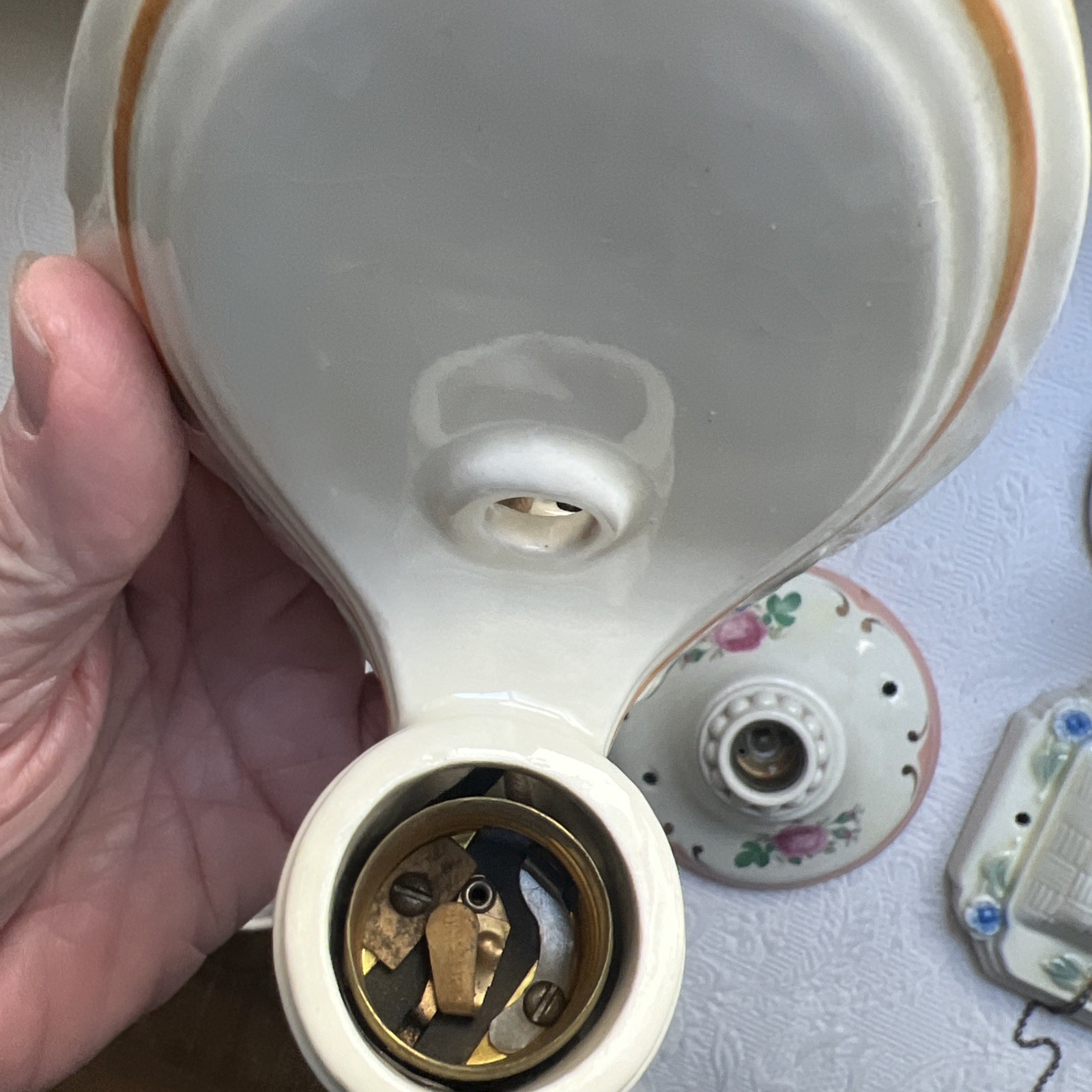 4 Antique Wall Light Sconce & Fixtures - 1 Porcelier #7H