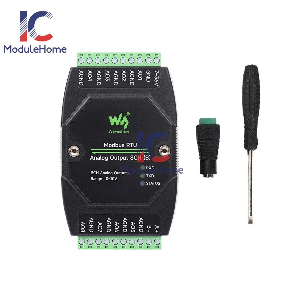 Industrial 8-CH Analog Output Module 12-bit DA Conversion Modbus RTU Protocol
