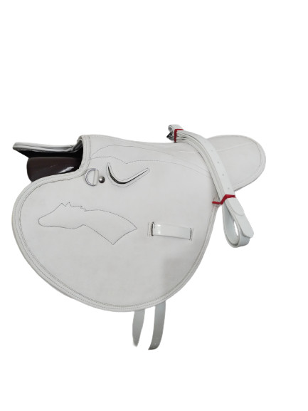White Synthetic Race Exercise Tack Saddle Light Weight With Stirrup & Strap.