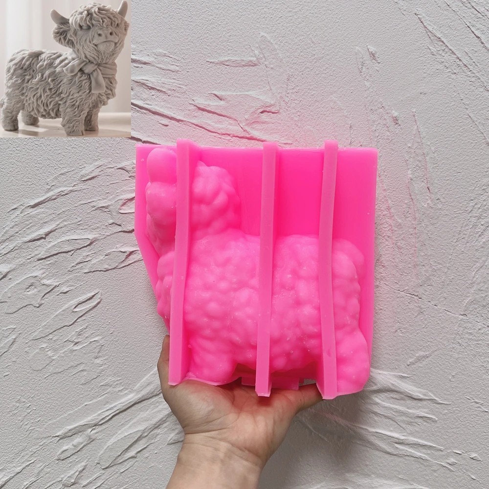 Highland Cattle Figurine Silicone Mold Gypsum Hard Wax Wild Cows Ornaments Mould