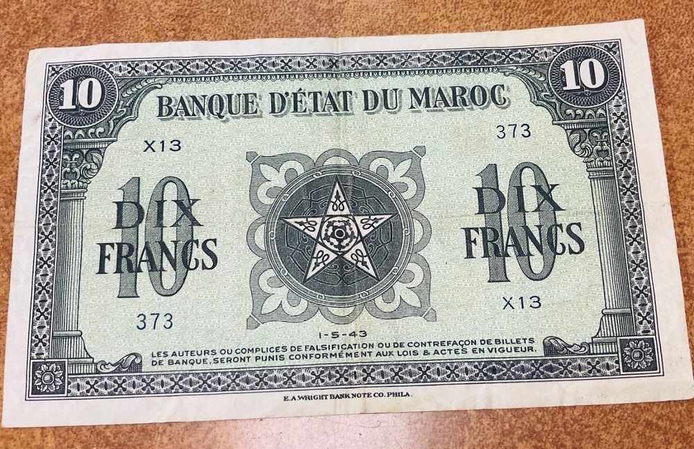 1943 MOROCCO Maroc 10 Francs p-25a
