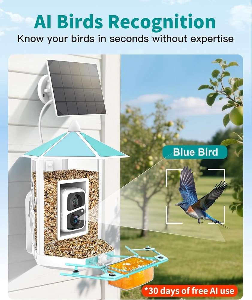 Smart Bird Feeder with Camera Solar Powered Camera Bird Feeder 2K Live Feed