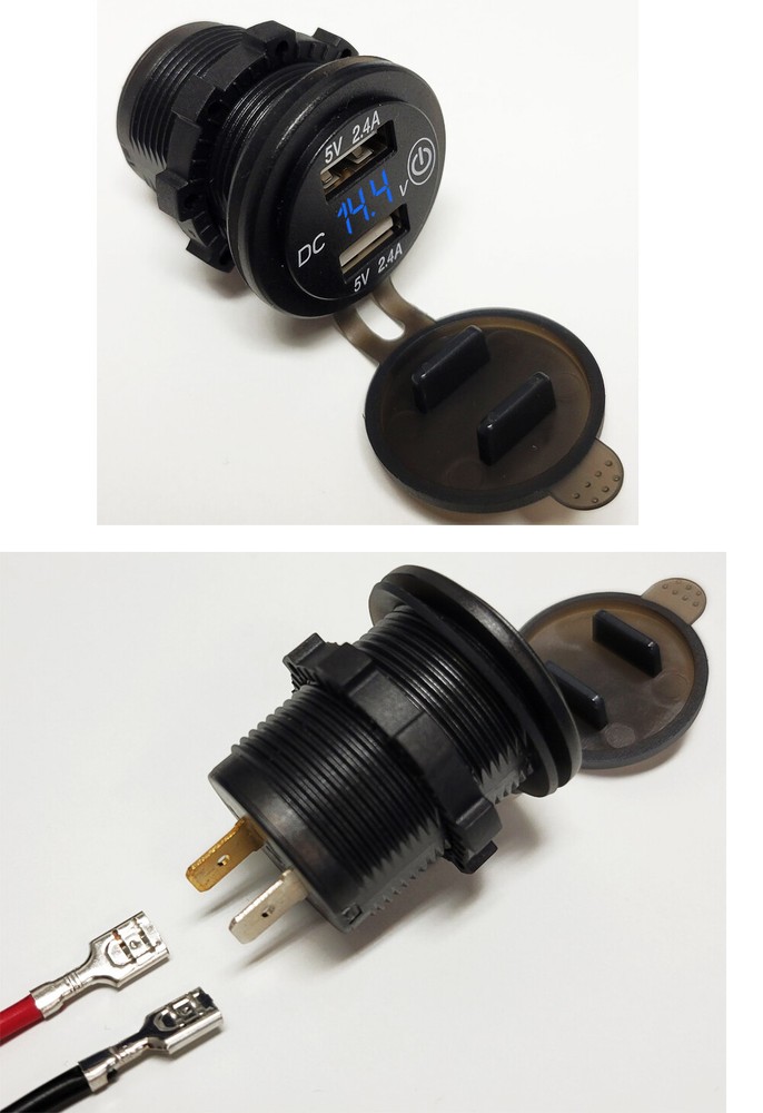 Voltmeter Dual USB Digital LED 5/16" Ring Cables Panel battery Box Install K3VU