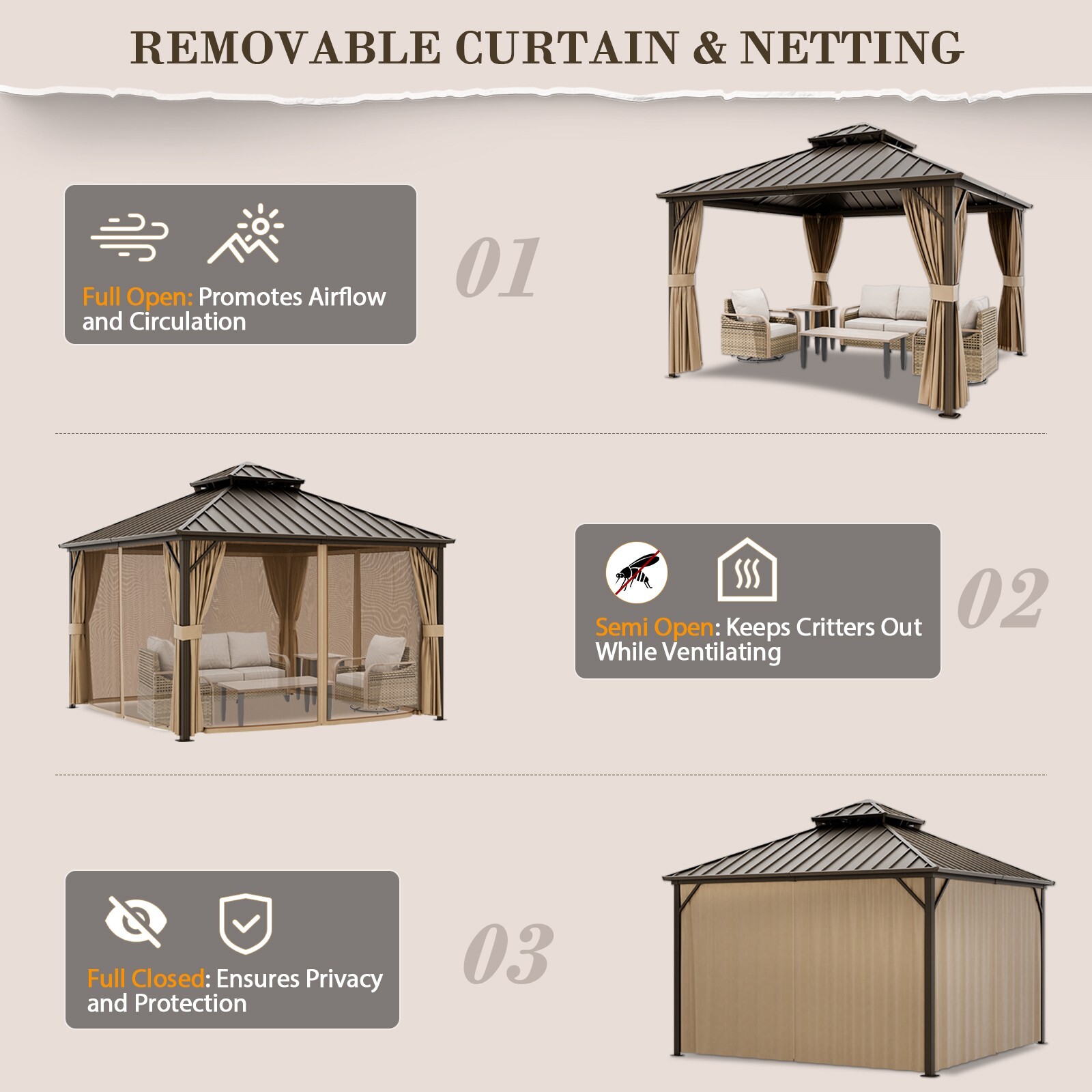 EAGLE PEAK 12x12 Galvanized Steel Double Roof Hardtop Gazebo