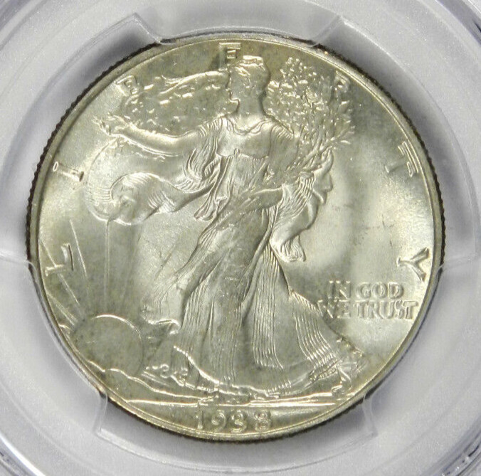 1938 WALKING LIBERTY HALF DOLLAR ~ SATINY AND NICELY TONED ~ SHARP PCGS MS66!