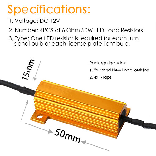 2PCS 50W 6RJ LED Load Resistor Decoder Fix Error Code Hyper Flash Turn Signal