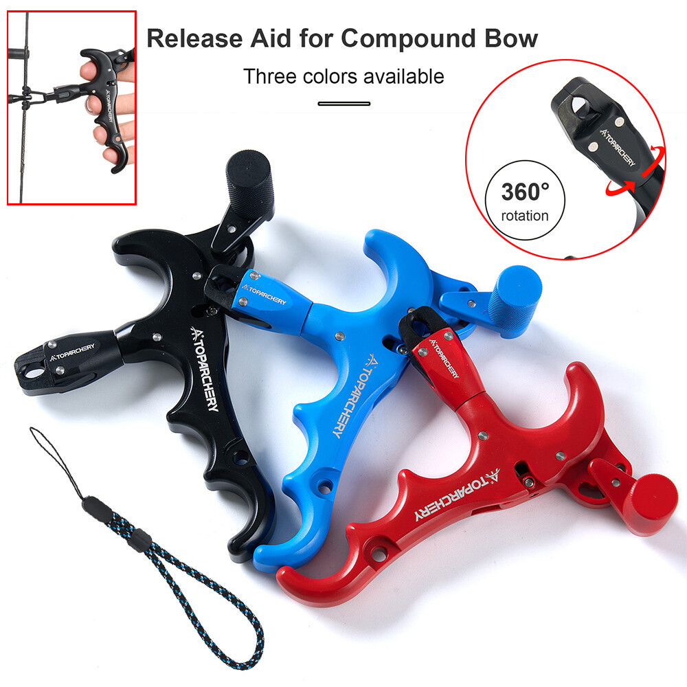 Adjustable 4-Finger Compound Bow Release Aid 360° Rotate Thumb & Wrist Straps