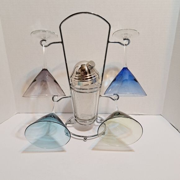 Hampton Forge Colored Glass Martini Bar Set Complete New