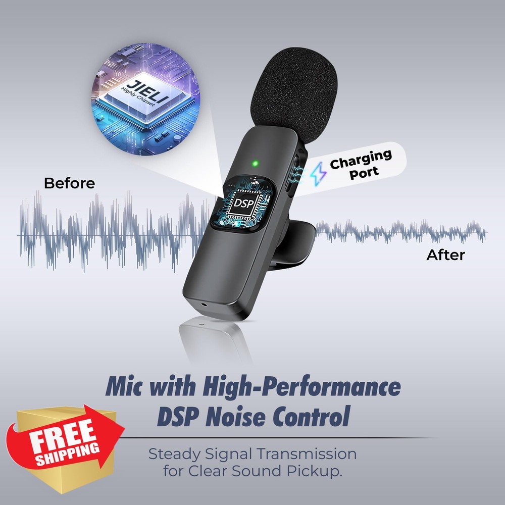 ZypplyPro Wireless Lavalier Mic 2-Pack iPhone Android USB-C Black