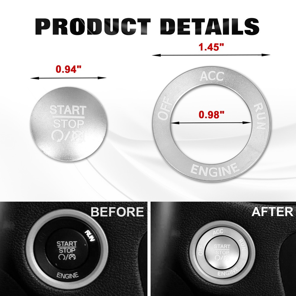 Silver Aluminum Engine Push Start Button w/ Surrounding Ring For Dodge Jeep etc