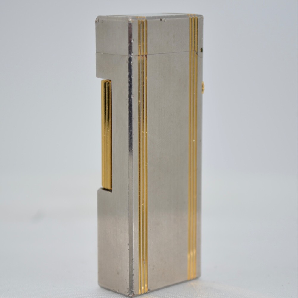 Dunhill Silver Rollagas Lighter Gold Line _ Ultrasonically cleaned_WORKING