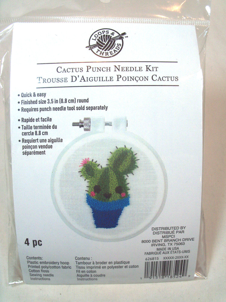 Loops & Threads Cactus Punch Needle Kit Embroidery Hoop Floss & Needle Include