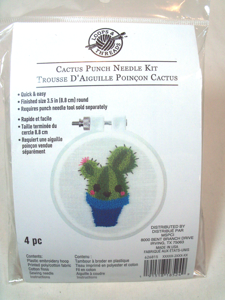 Loops & Threads Cactus Punch Needle Kit Embroidery Hoop Floss & Needle Include
