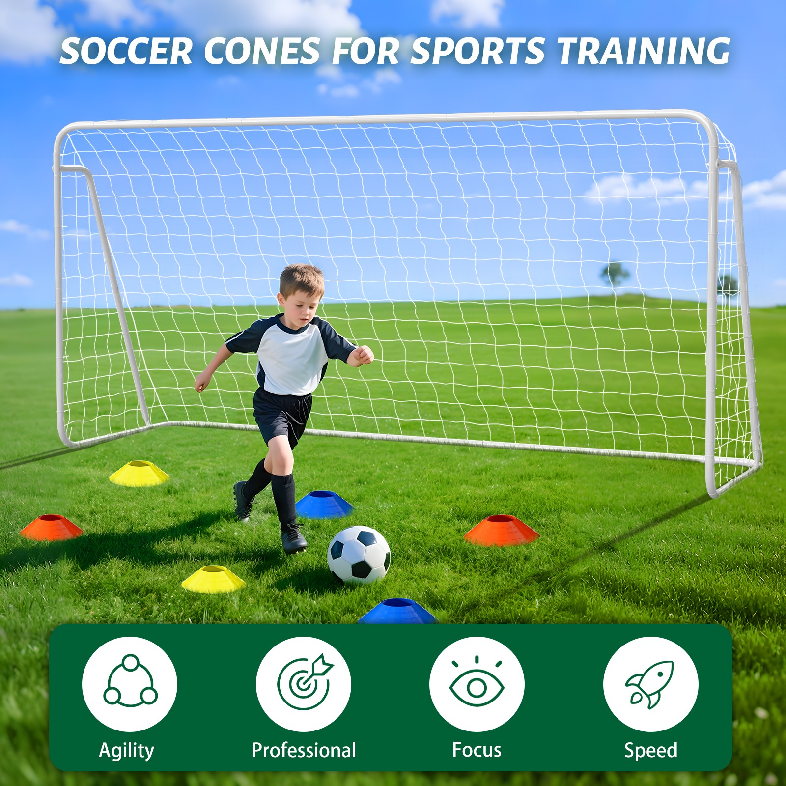 NAIZEA 12x6FT/16x7FT Soccer Goal 1.2"/ 2" Steel Soccer Goals & 6 Training Cones