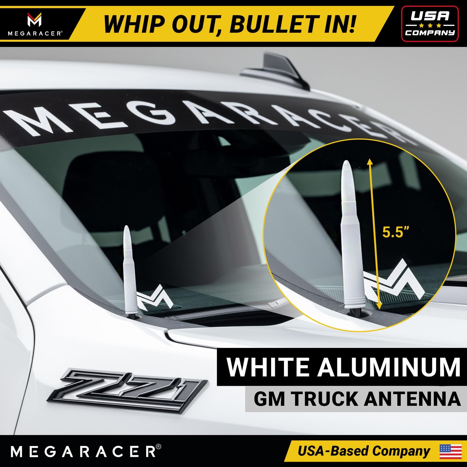 Gloss White 50 Cal Bullet Antenna for Chevy Silverado & GMC Sierra 1500 2500 ...