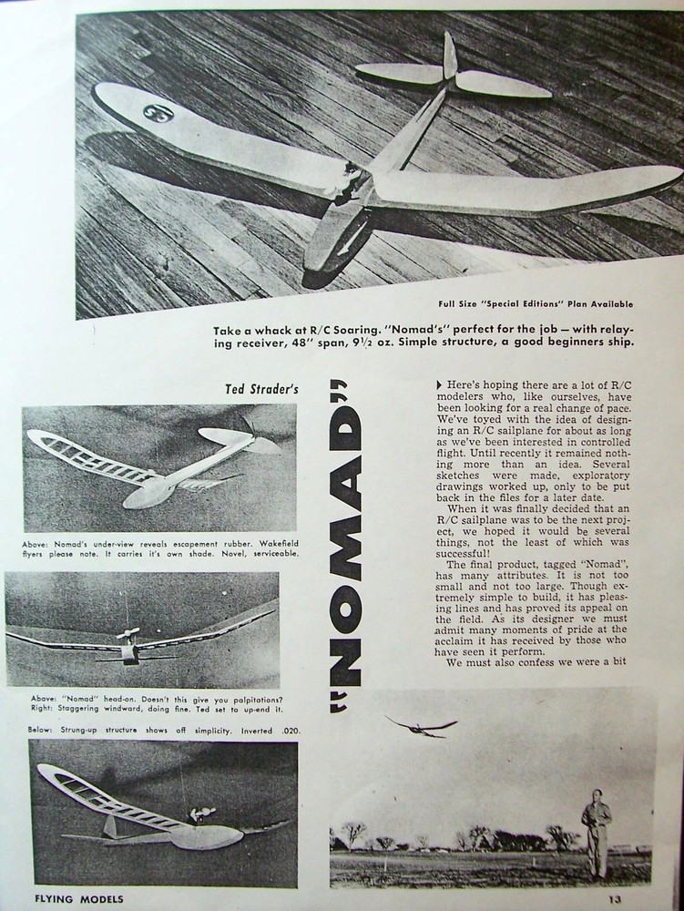 NOMAD PLAN + CONSTRUCTION ARTICLE to Build a 48" Power Pod RC Model Sailplane