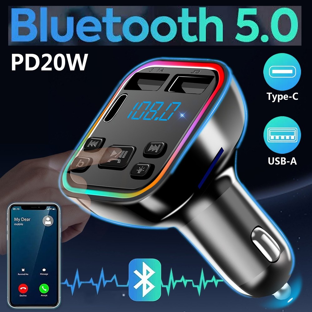2PCS Car Handsfree FM Transmitter Adapter Wireless Bluetooth Receiver MP3 Player
