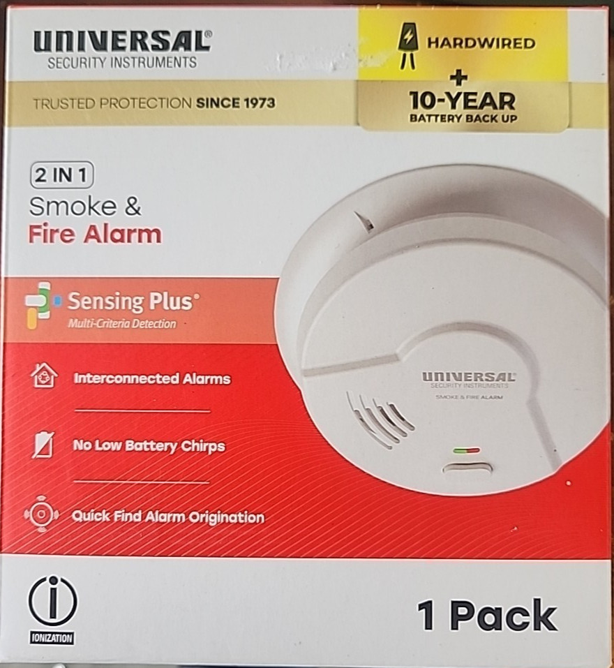 Universal Security Instruments 2 in 1 Combo Smoke & Fire Alarm. Hardwired.