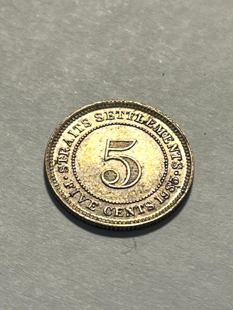 1935 Straits Settlements 5 Cents/Silver/AU+++ #19072-2