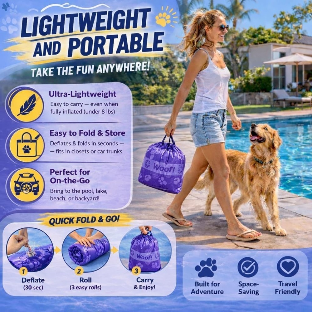 Dog Pool Float Large Dogs Up to 220lbs Inflatable Puncture-Resistant Float Pu...
